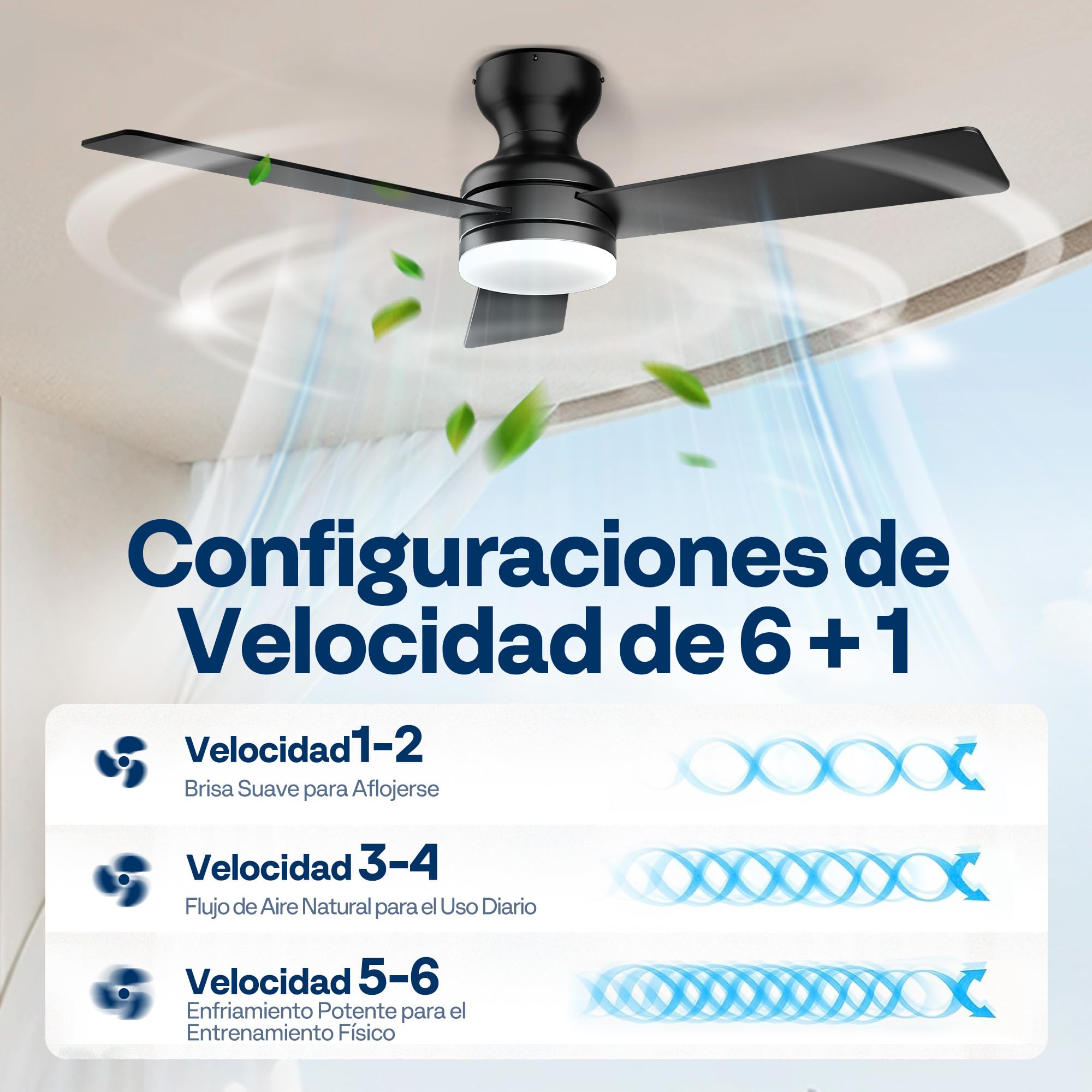 VIVOHOME Ventilador de Techo con Luz Regulable LED Silencioso 107cm 3 Aspas | Mando a Distancia 7 Velocidades Función Verano-Invierno con Temporizador Negro Blanco
