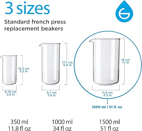 Miniatura 7 de GROSCHE Cafetera de vidrio de repuesto de prensa francesa de diseño universal estándar 338fl oz 34 onzas 8 tazas de demitasse se adapta a la mayoría