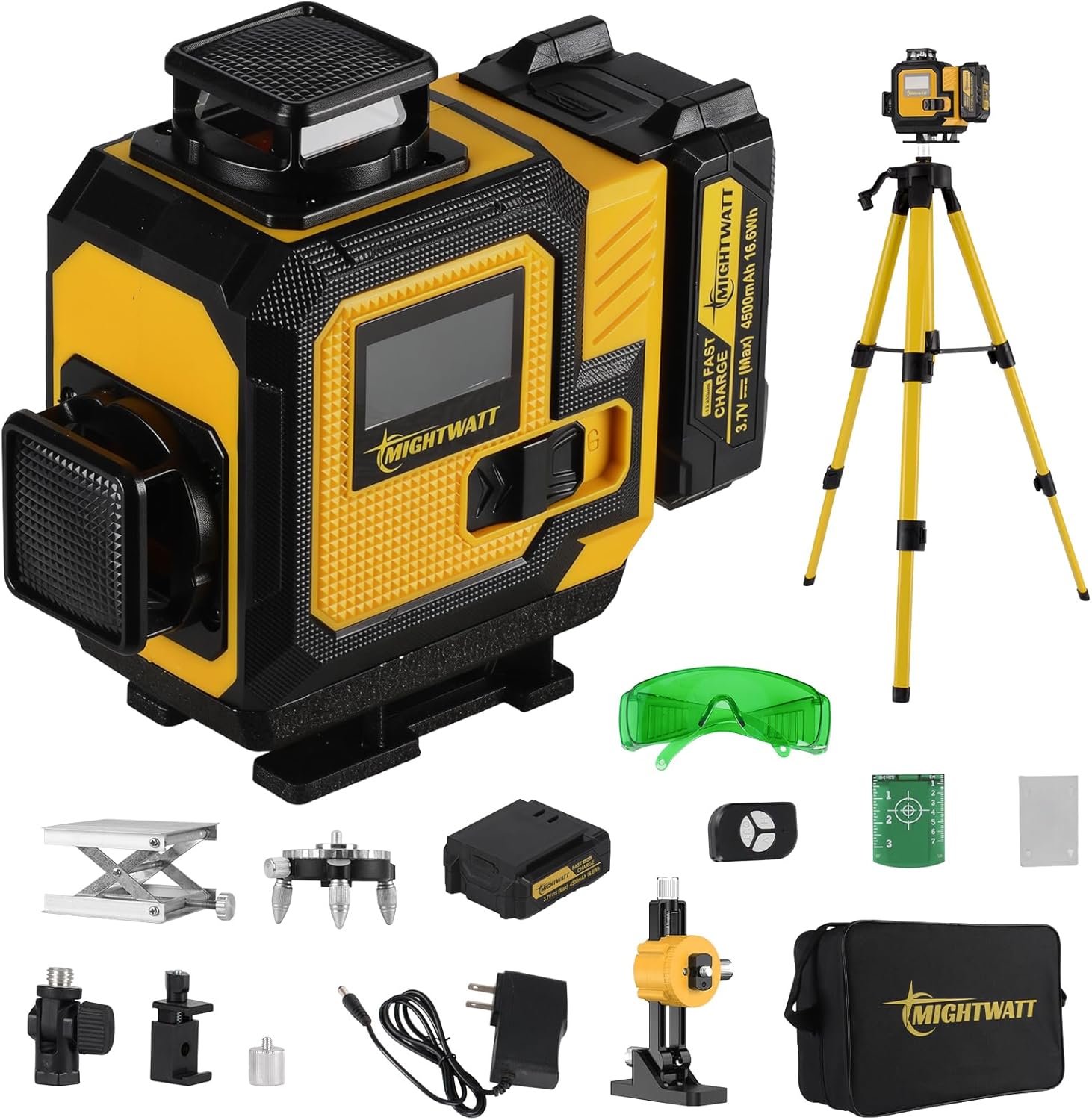 laser level 360° self leveling, 4D 16 Lines Green Laser Level with Magnetic Bracket & Remote Control | Complete Kit with Tripod, Rechargeable Battery | for Construction, Renovation, Picture Hanging