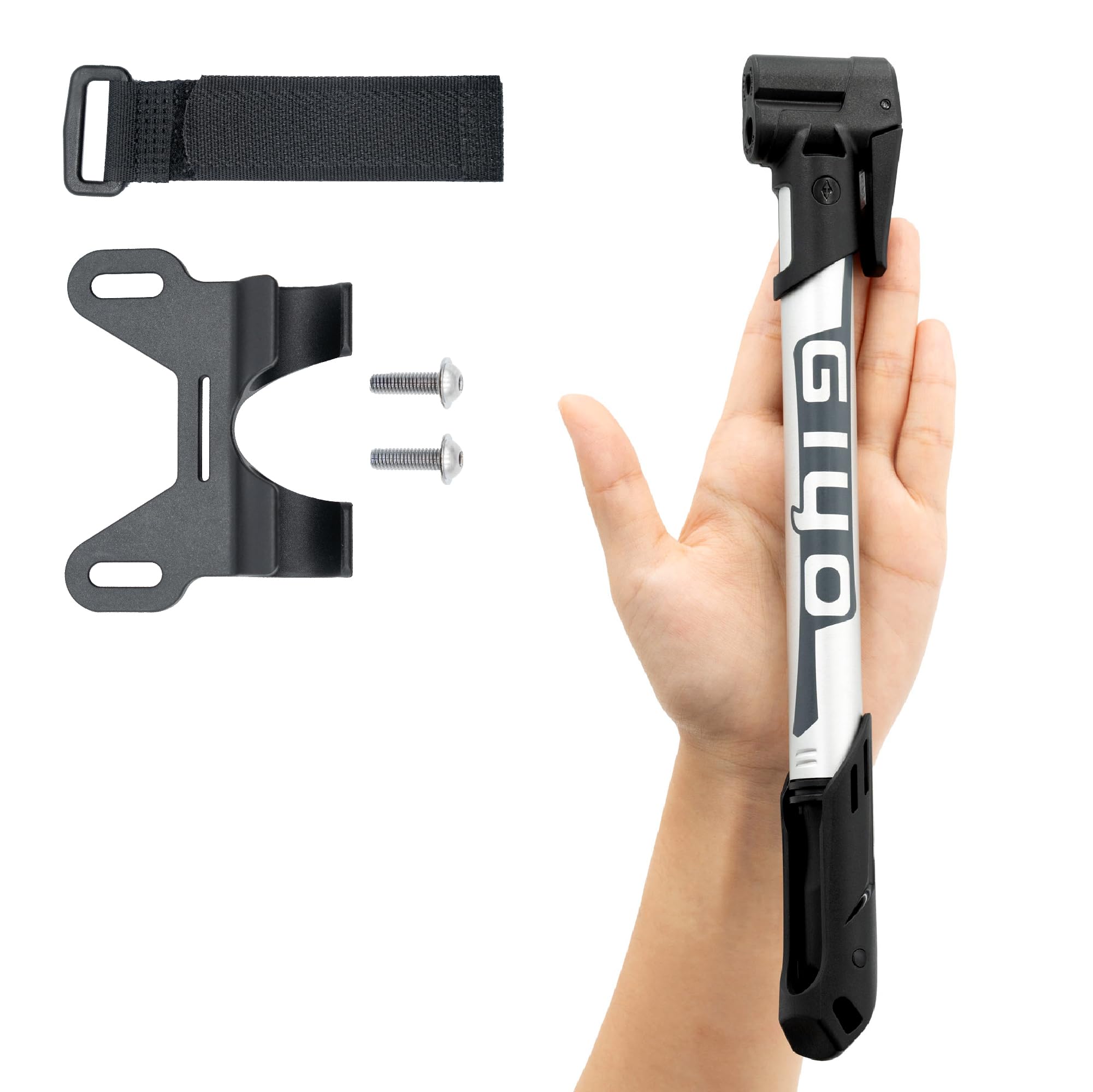 GIYO GP-44DH Mini pompa per bicicletta per pneumatici senza camera d'aria, testa doppio foro, compatibile Presta Schrader Dunlop