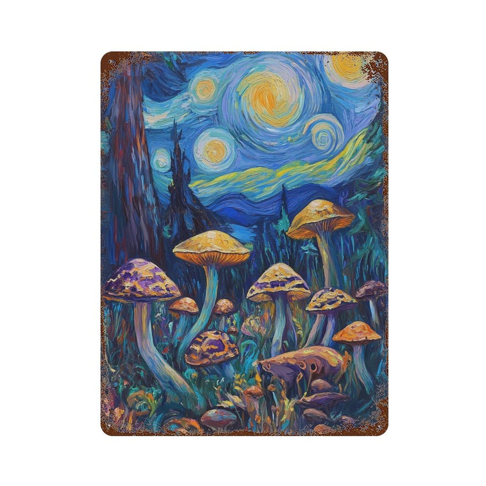 Mystical Mushroom Forest Rustic Tin Plaque 15.7"x11.8", for Pub, Kitchen And Man Cave Decor, Vintage Wall Decor