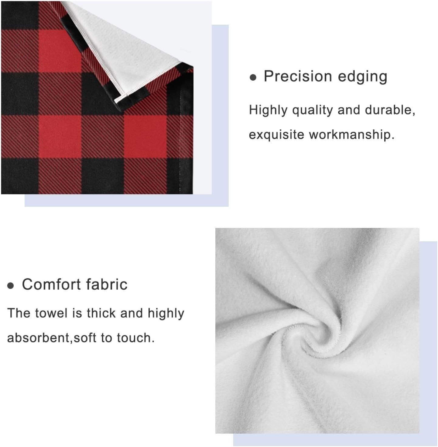 Qilmy Red Buffalo Plaid Bath Towels Absorbent Bath Towels Set Soft & Comfortable Towel Set for Home Hotel Decor, 3 Piece