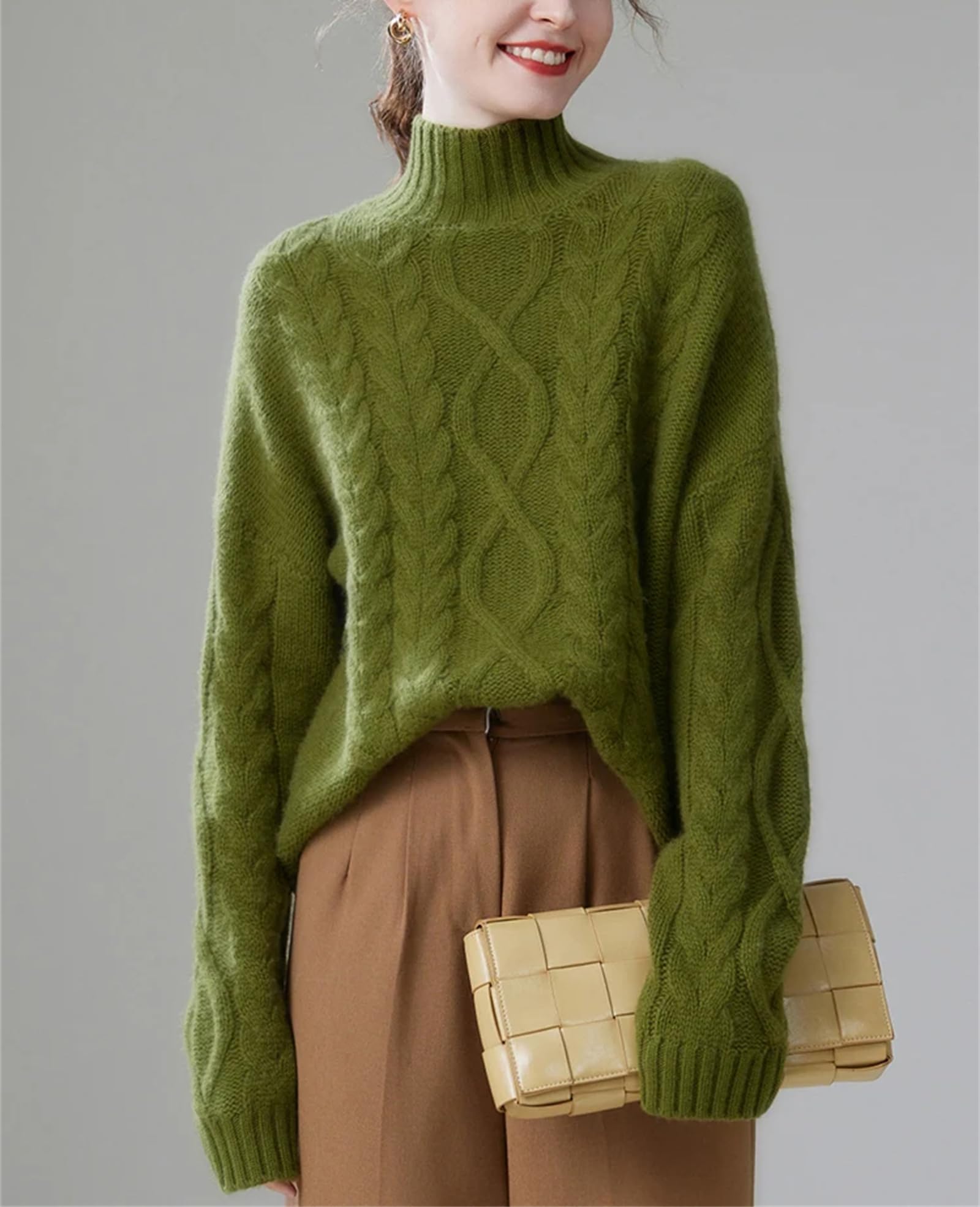 Maglione casual da donna, per l'inverno, lavorato a maglia, con collo a lupetto