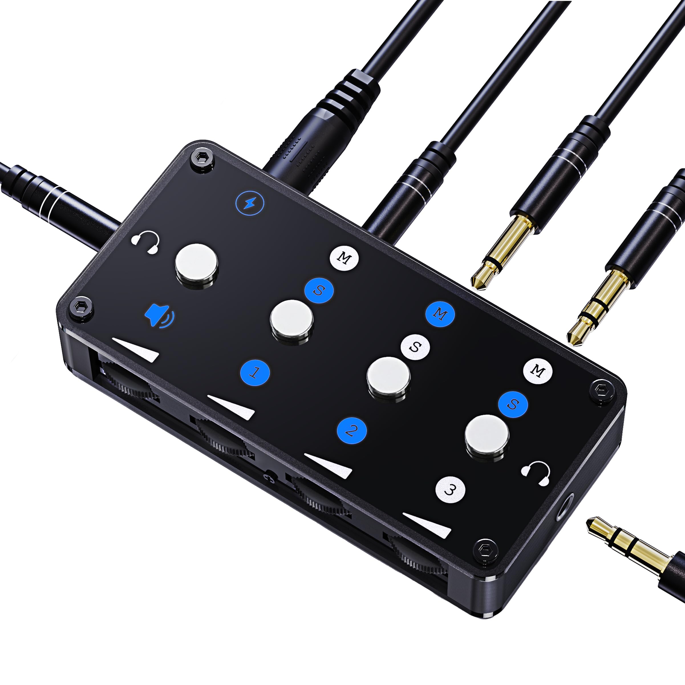 Cooidea Mini Table de Mixage 3 Canaux, Mixeur Audio Ligne Stéréo/Mono avec Zéro Latence & Faible Bruit, Mélangeur Portable (L/C/R Panning, USB) incl. Câble 3,5mm & Adaptateur 6,35mm pour PC, Podcast