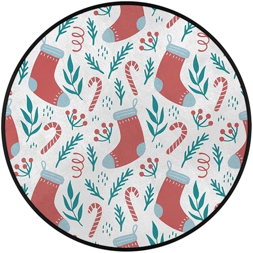 Miniatura 2 de Red Christmas Socks Candy Round Area Rug 3ft Machine Washable Circular Rugs for Dining Room Table Bedroom Playroom Throw Rugs for Dog Living Room