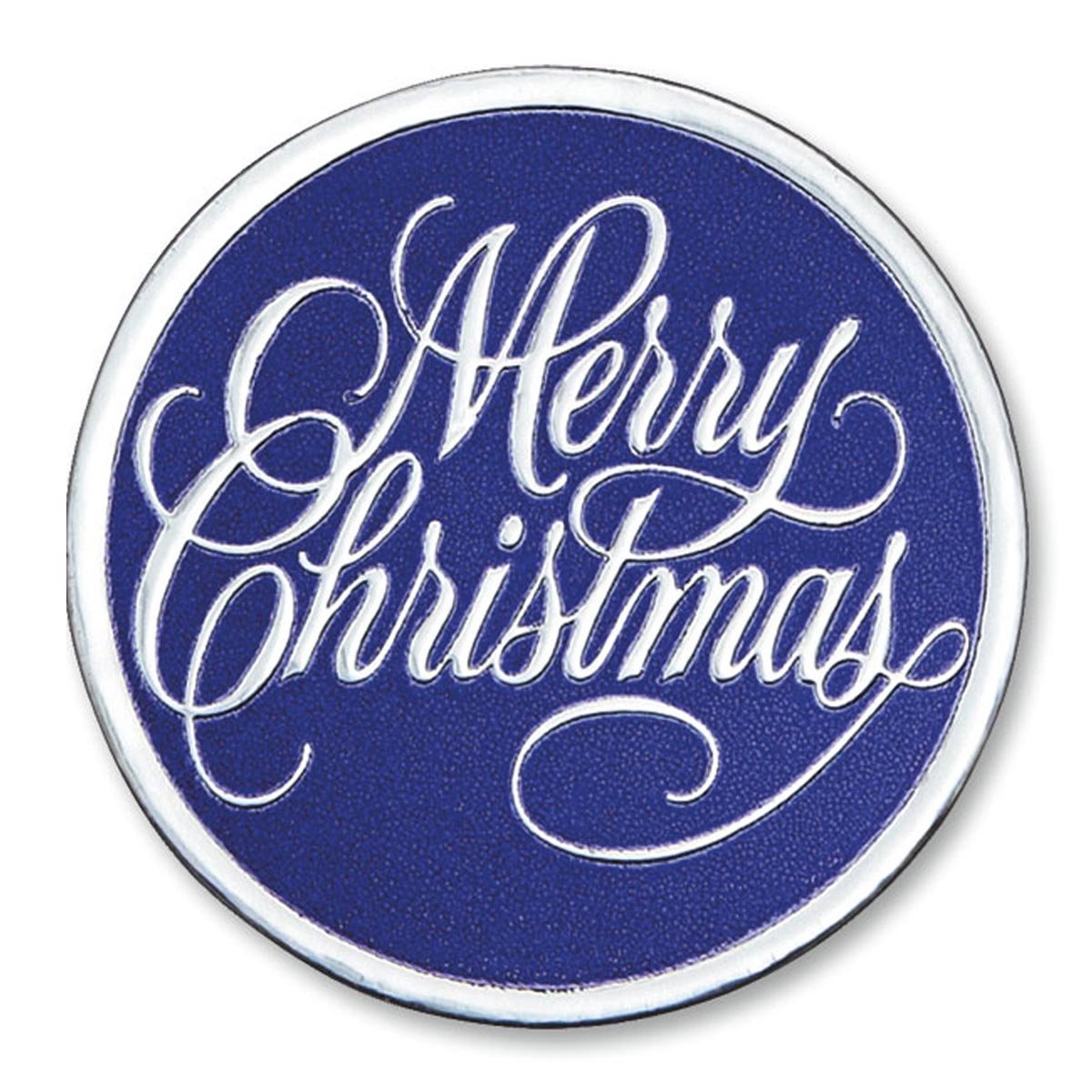 Deluxe Embossed Merry Christmas Silver/Blue Holiday Foil Seals, 1 ¼ Inches, Self Adhesive, 48 Count