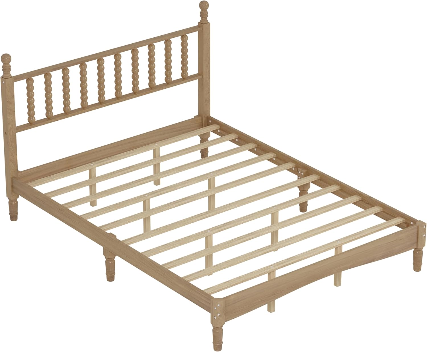 Queen Size Platform Bed with Gourd Headboard, Retro Wood Frame and Slat Support, No Box Spring Needed
