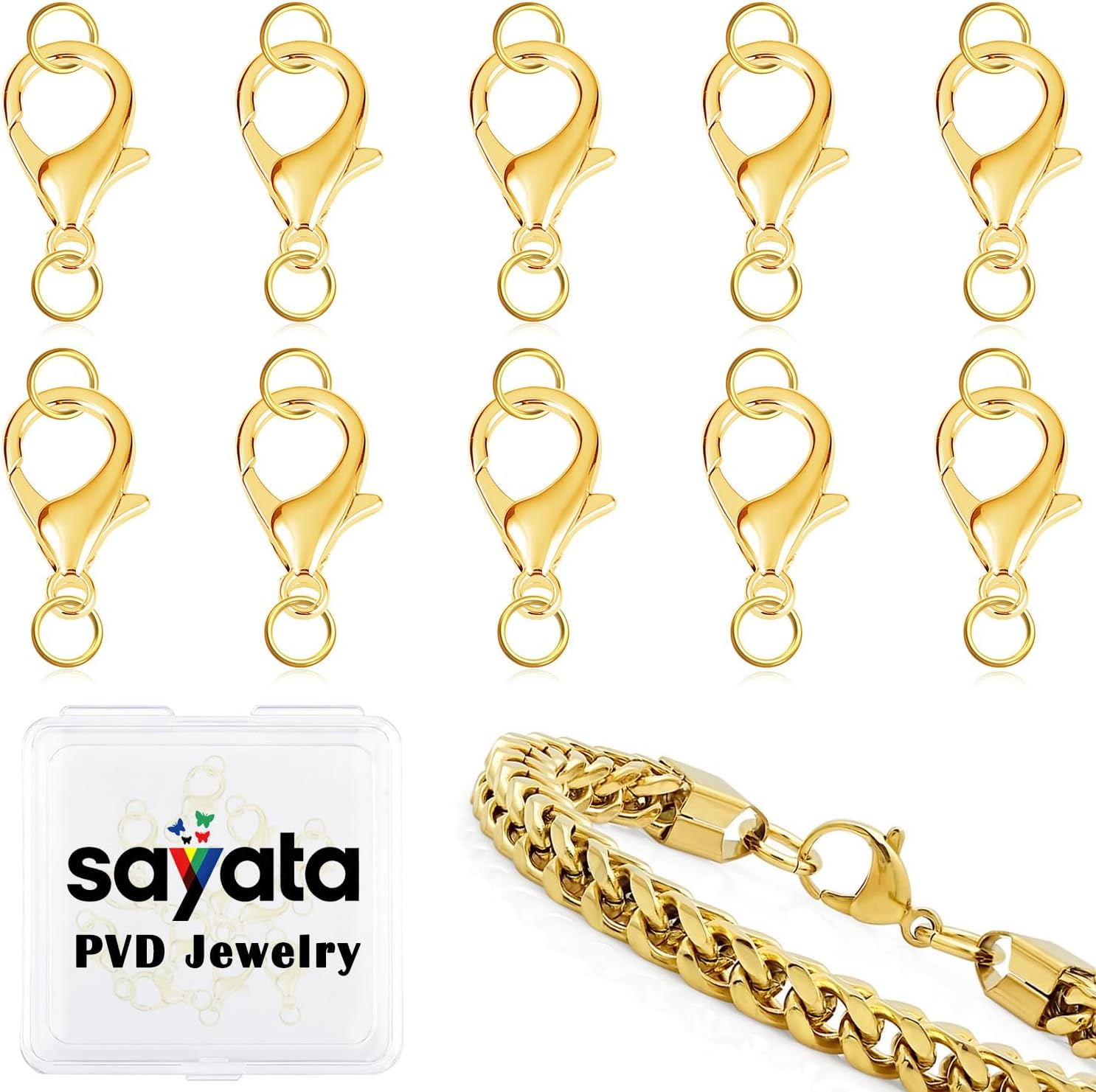20 Pack Pvd & Filled Plating Lobster Claw Clasps for Jewelry 18K-10mm