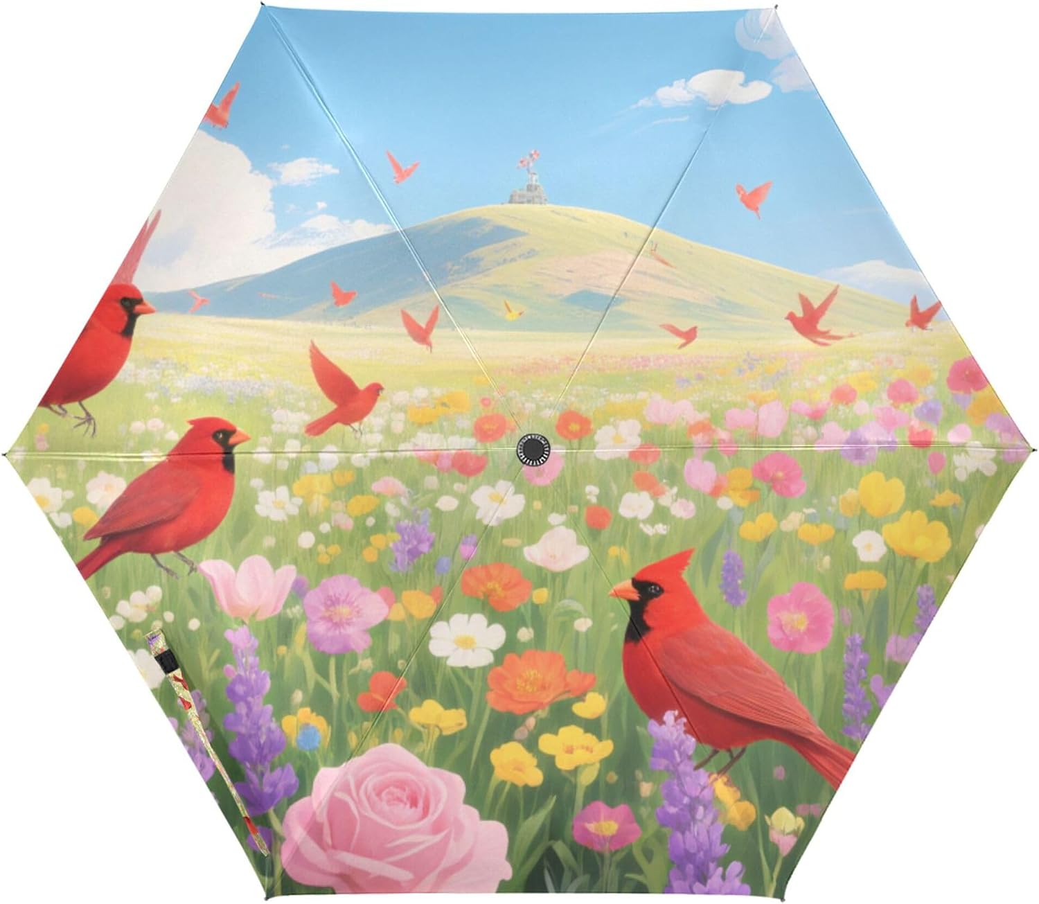 Wudan Travel Umbrella 39 Inch Pop Up Automatic Open Close Automatic Umbrella for Boys Outdoor Defence Accessories Birds in Flower Field