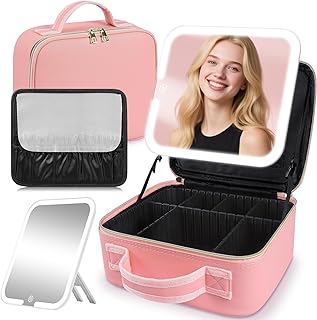 Bolsa de maquillaje de viaje con espejo LED, ...