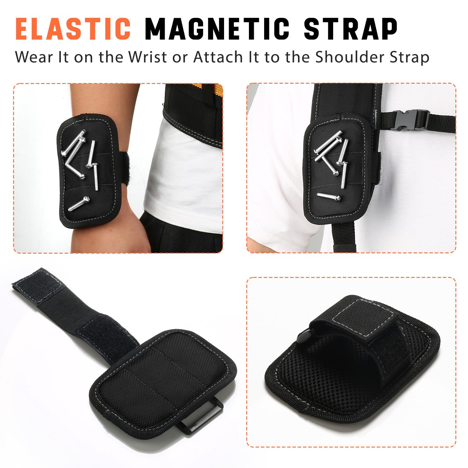 Ceinture porte-outils avec bracelet magnétique et boucle de fixation pour charpentier électricien encadreur