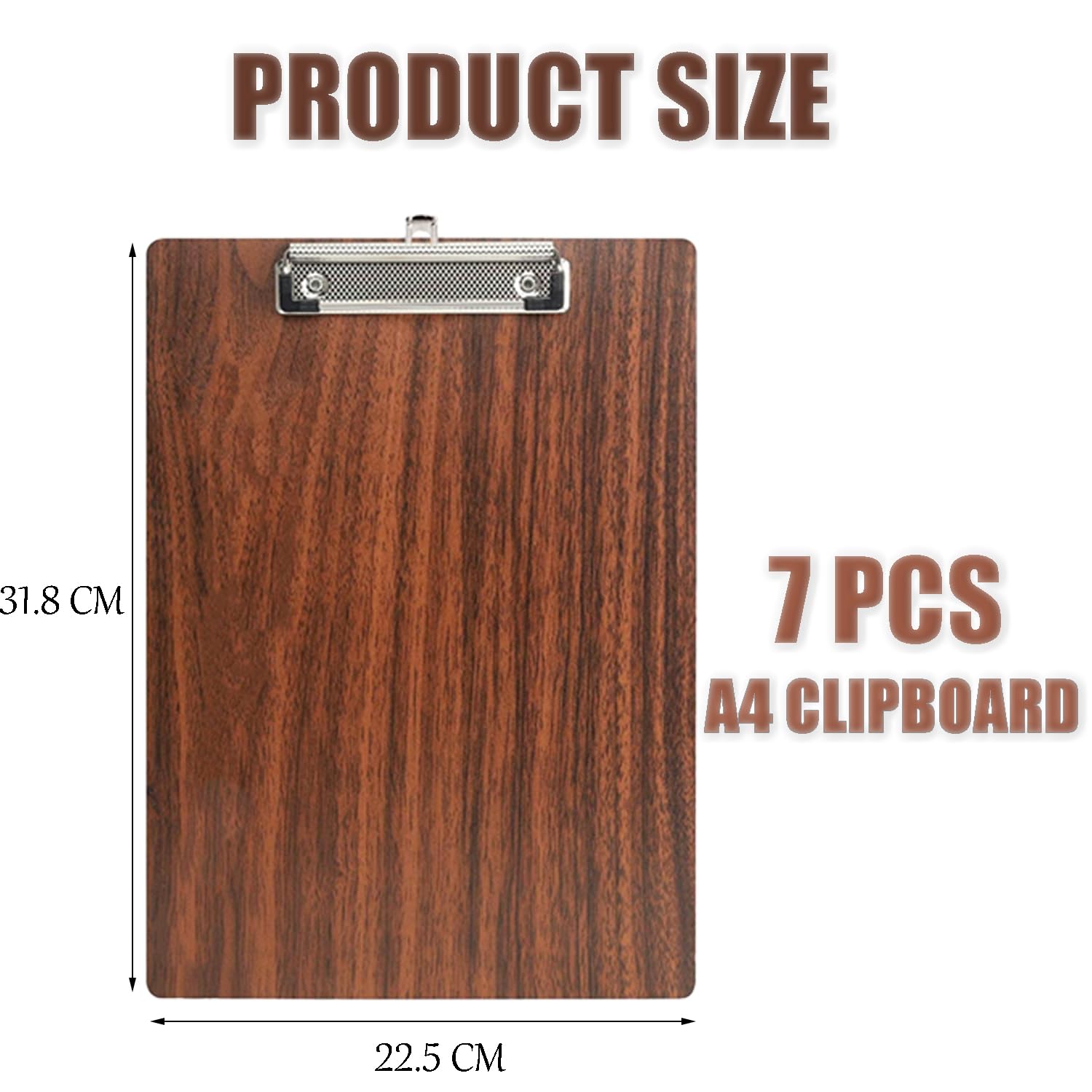 Set di 7 portablocco A4, in legno, con clip profilata e foro per appenderlo, pannello rigido per ufficio, affari, ristorante, clip in legno duro per promemoria e documenti