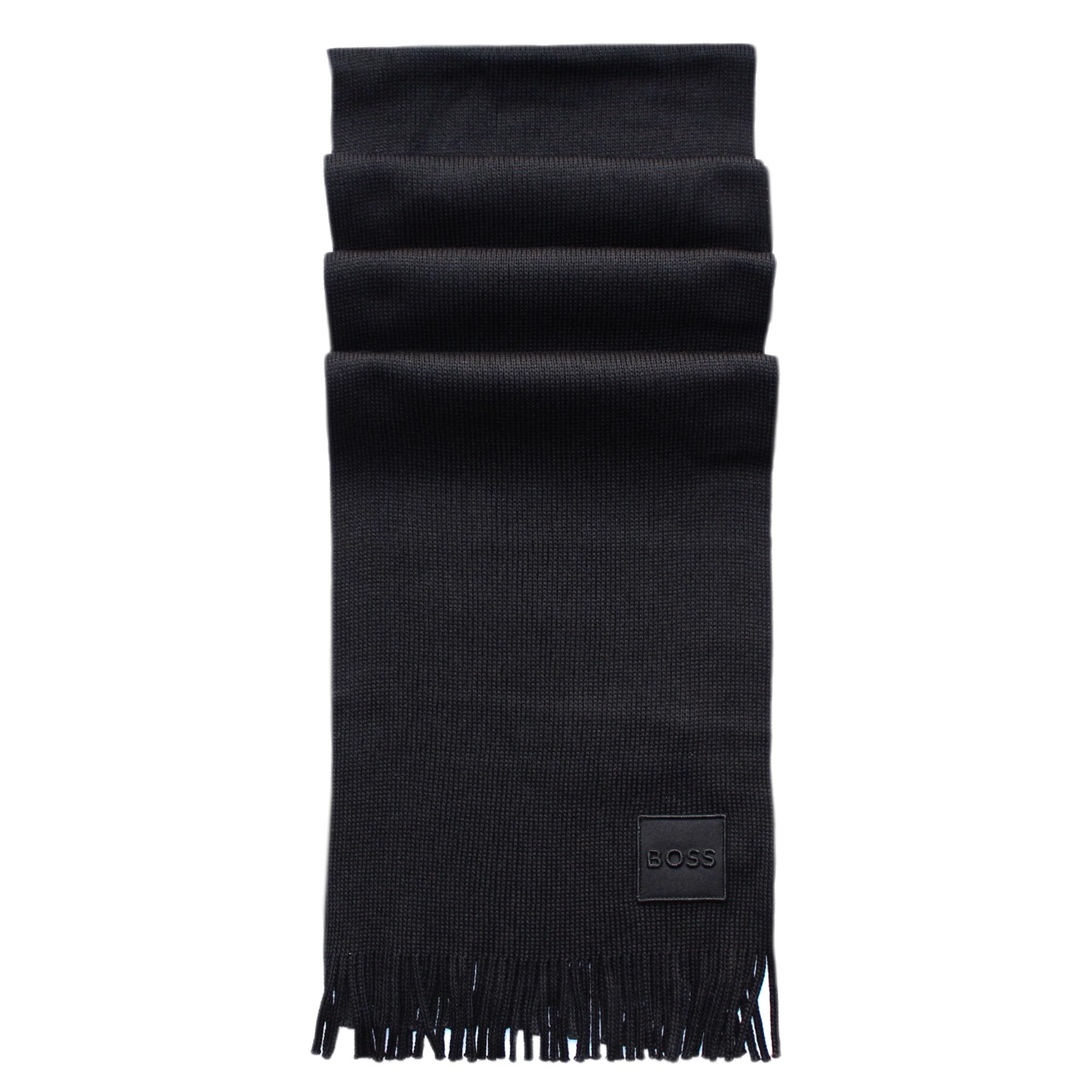 BOSS Men's Cable Knitted Wool Blend Logo Badge Scarf 'Albas-O-Badge' (Black)
