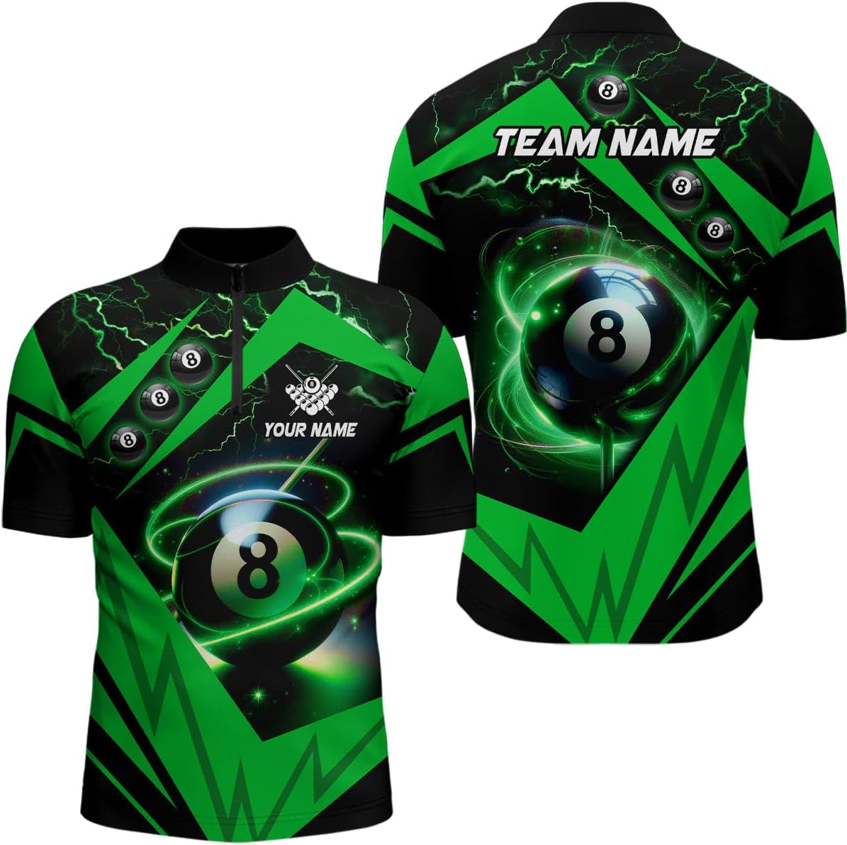 Personalized Billiard Jerseys, 8 Ball Shirt, Custom Green 8 Ball Quarter Zip Attire, Team Clothing