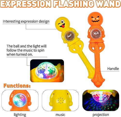 Miniatura 4 de PROLOSO 5 varitas mágicas con luz de expresión encantadora con efecto de sonido para niños pequeños que brillan en la oscuridad, varita musical