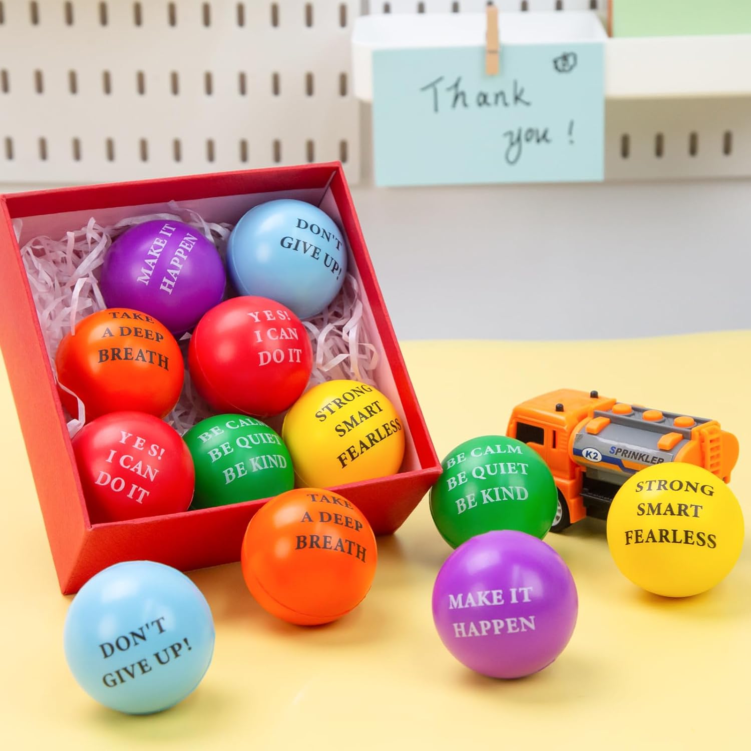 LovesTown 18PCS Inspirational Stress Relief Balls, Motivational Squeeze Balls 2 Inch Colorful Foam with Positive Quetos for Kids Adults Anxiety Fidget Sensory (Pack of 2)