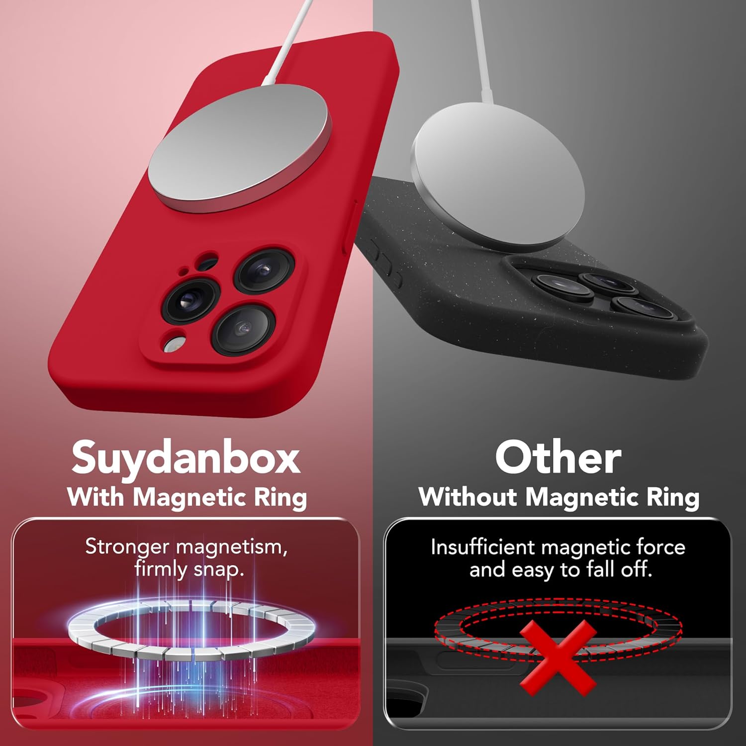 Magnetic for iPhone 13 Pro Case, Compatible with MagSafe, [Full Camera Protection][Screen Protector] Silicone Shockproof Protective Phone Case for iPhone 13 Pro 6.1", Deep Red - Image 5