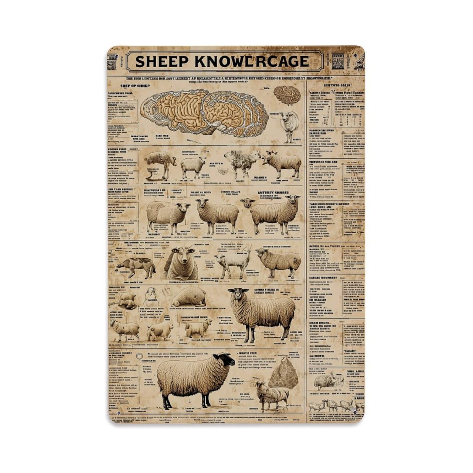 Jdfenggu Vintage Sheep Anatomy Diagram Style Retro Metal Tin Sign, Decor Art Poster For Bar, Home, Man Cave, Kitchen, Laundry Room Gift 8X12inch