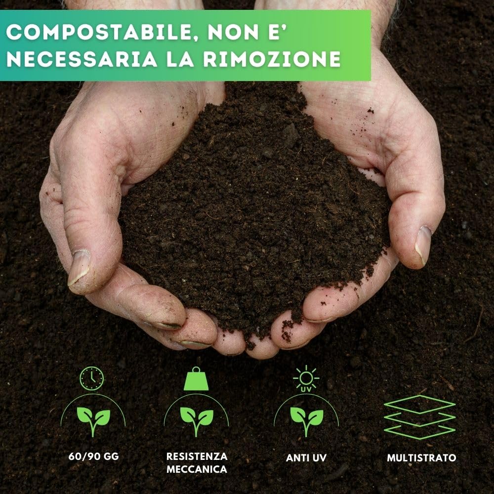 DI GIULIO SRL Telo Pacciamatura Biodegradabile Non Forato Larghezza 1 mt Lunghezza 1000 mt | Copertura Terreno Antierbacce Ecologico | Pacciamante compostabile per Orto e Giardino