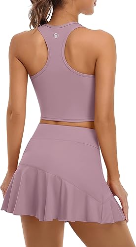 ATTRACO Women Tennis Outfits with Shorts Racerback Golf Skirt Set Athletic Dress