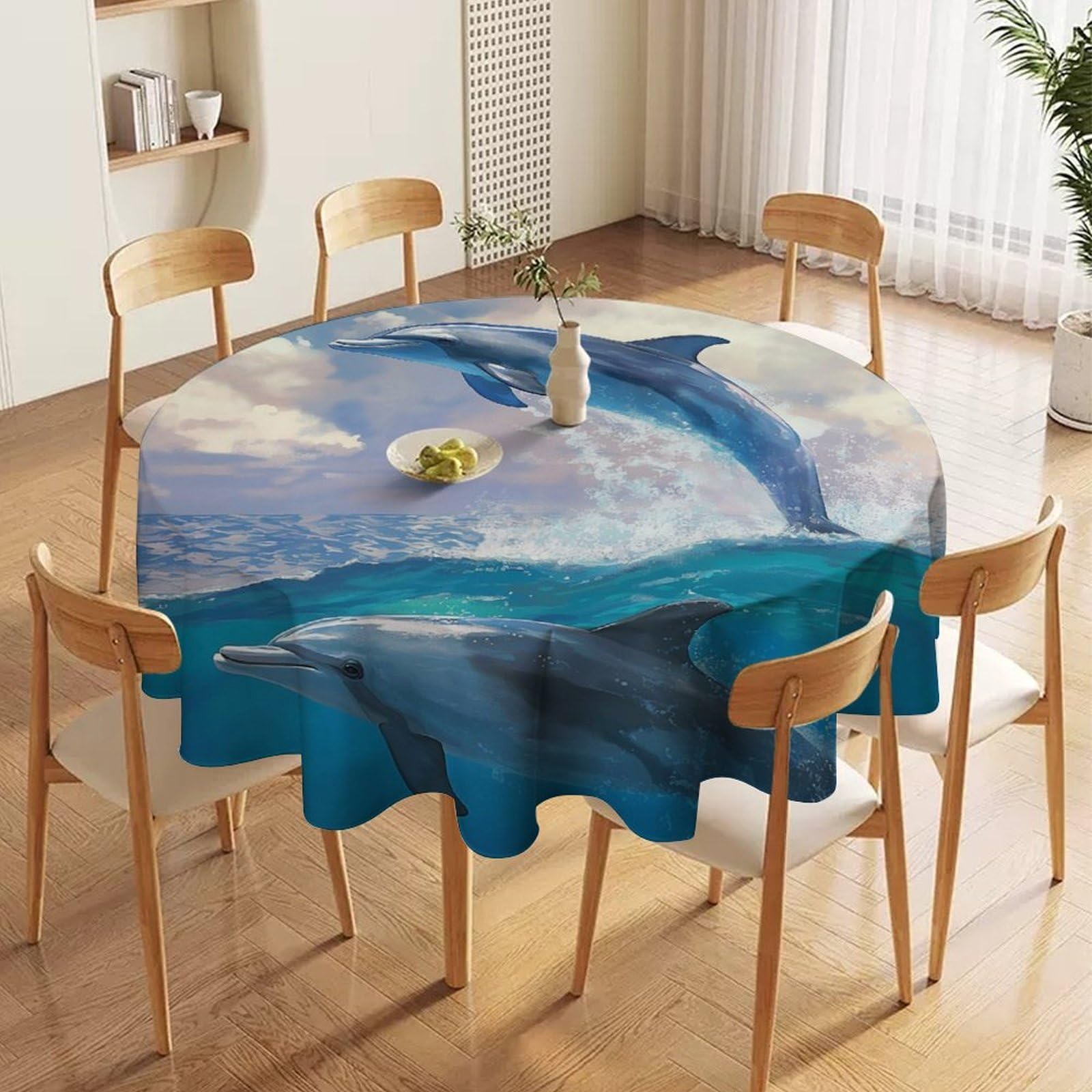 ORDOBO Round Table Cover -Mountain And Sea View Fashion Tablecloth Protector 3D Print Wipeable Outdoor Table Cover For Kitchen Dining Home Decoration 152X152Cm
