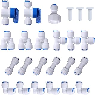 JBT 1/4" OD Quick Connect Push in to Connect Water Tube Fitting ( Ball Valve + T + L + I + Y + Faucet connection + end caps , 24-Pack)