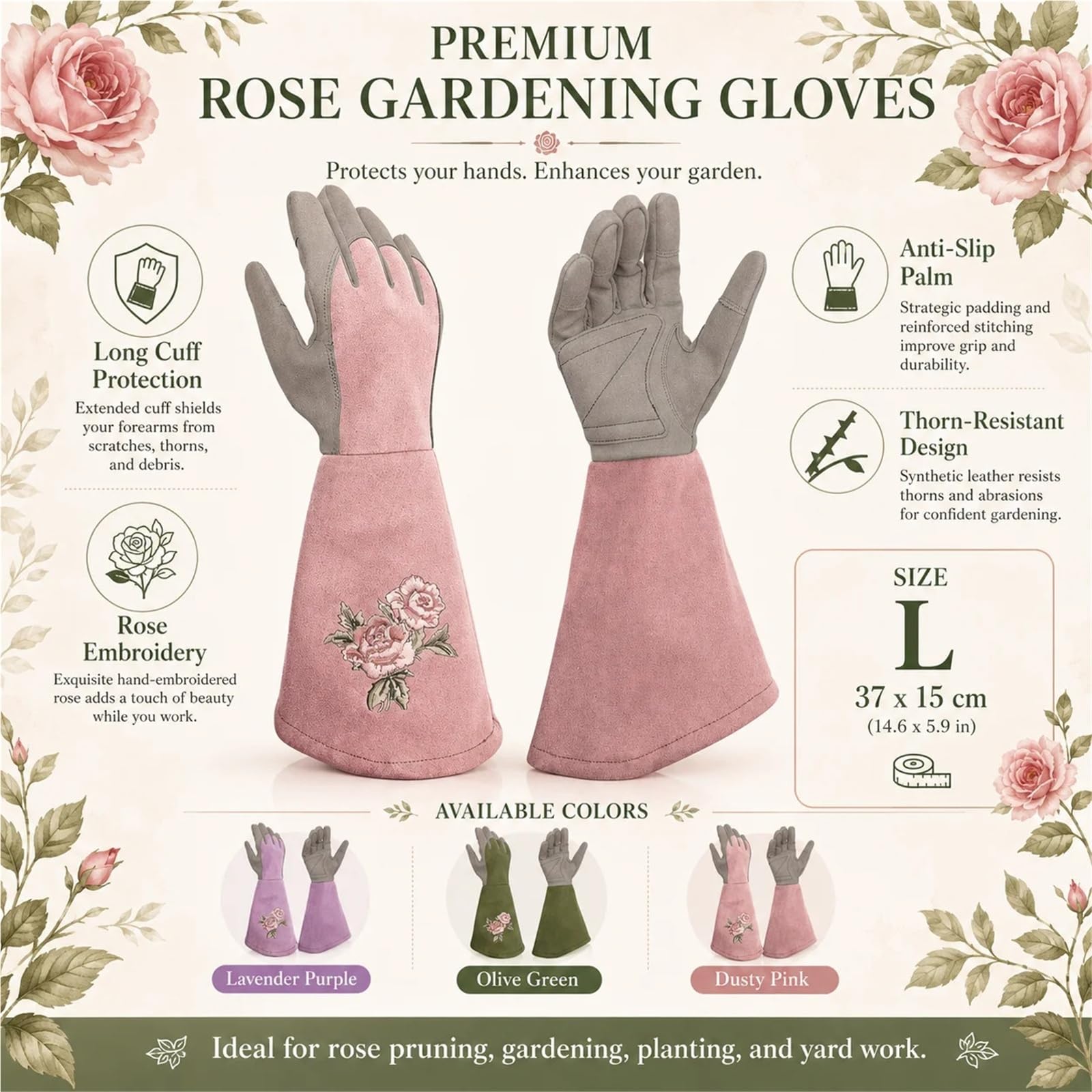 Gartenhandschuhe Damen 1 paar Gartenarbeit Thorn Proof Lange Handschuhe Garten Pflanzen Beschneiden Werkzeug Rasen Hände Protector Wasserdichte Trimmen Handschuh(1pair-green)