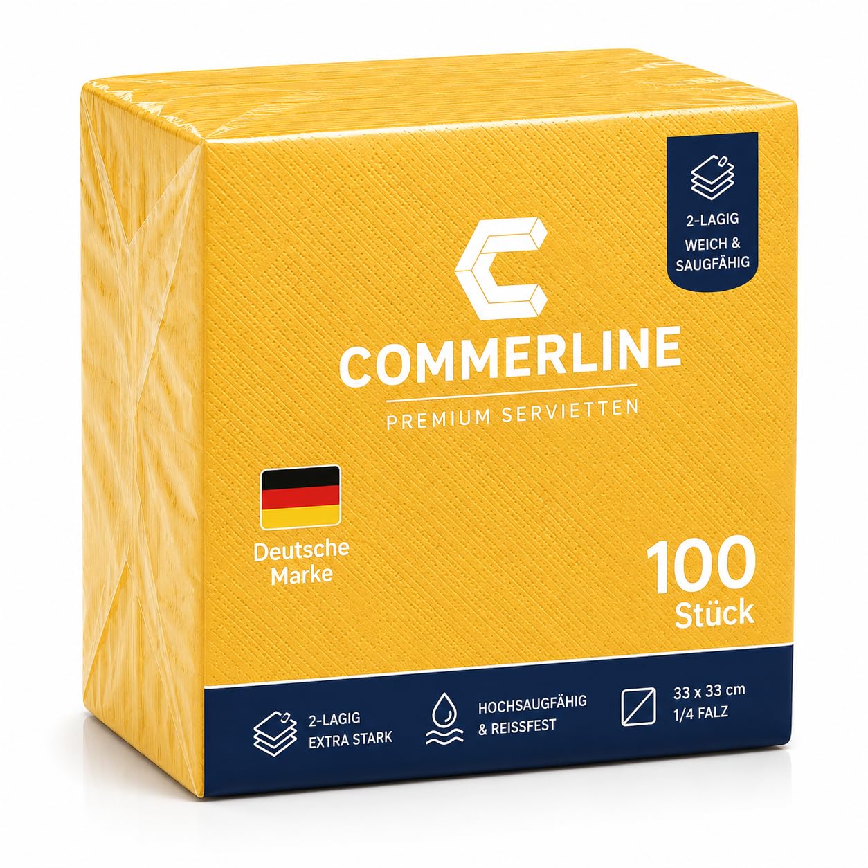 Commerline 1000 tovaglioli gialli, 33 x 33 cm, 2 veli, piegati a 1/4, morbidi e assorbenti, per gastronomia, ristorante, catering, feste, compleanni ed eventi, tovaglioli usa e getta