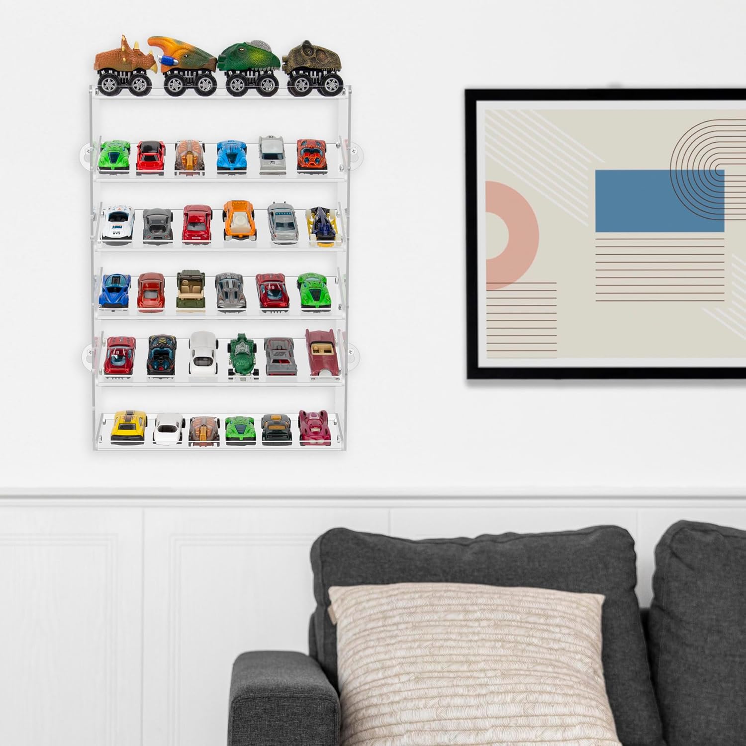 KISLANE Transparent Acrylic Display Case for Hot Wheels & Matchbox Cars, 6 Tiers Matchbox Cars Display Case, Sturdy Assembly Storage Case Display of 48 Hot Wheels Matchbox Cars (6- Tiers)