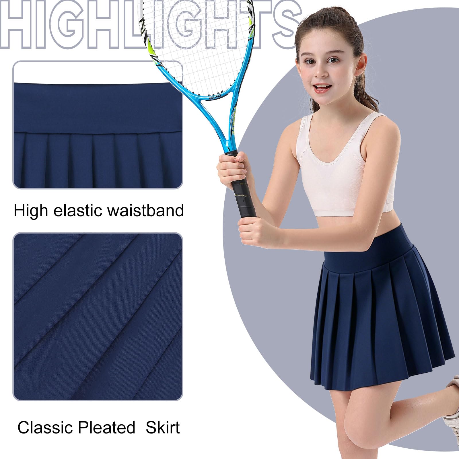Bezioner Falda de Tenis para Niñas Faldas Plisada de Golf Uniforme Escolar con Interior Shorts y 2 Bolsillos