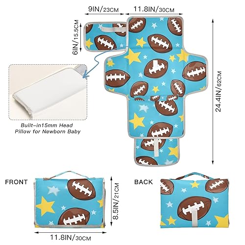 Miniatura 4 de Footballs Portable Changing Pad with Built-in Pillow, Waterproof Foldable Baby Diaper Changing Pads, Diaper Mat for Boys and Girls