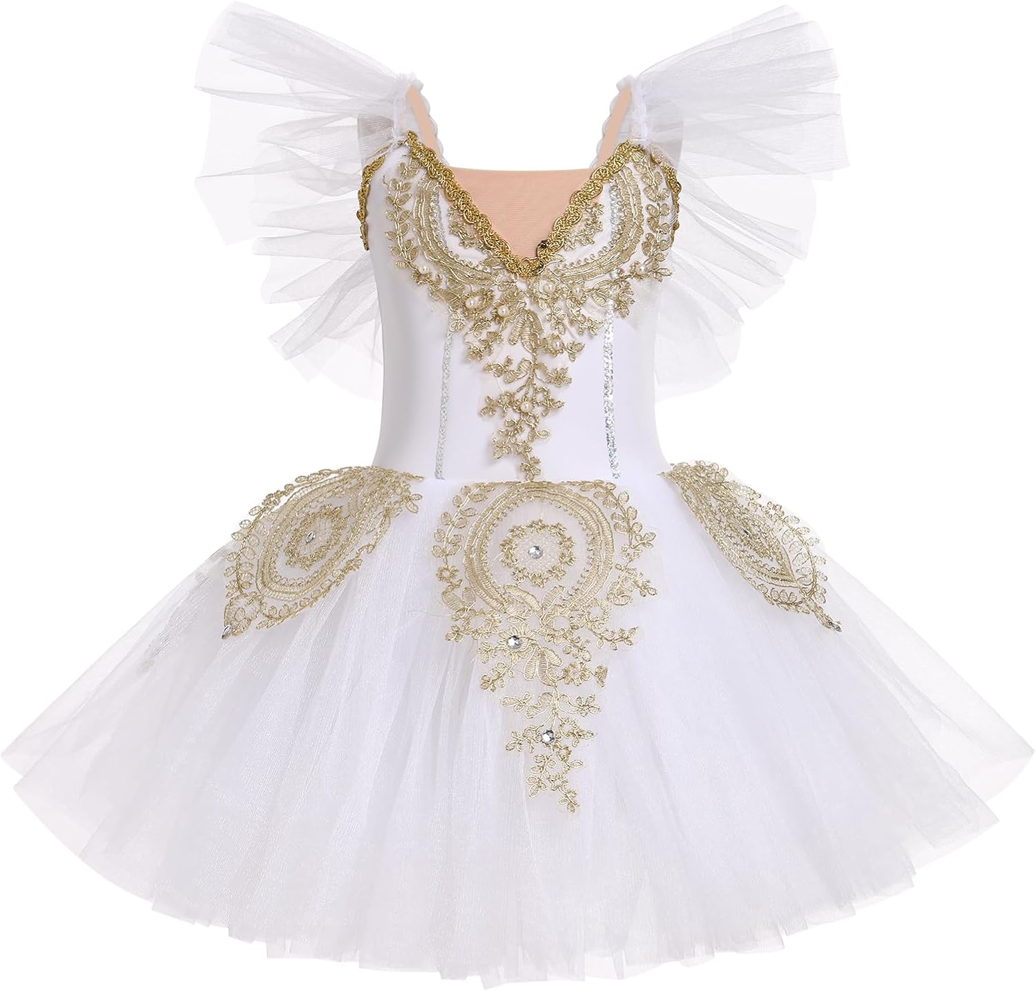 AFAVOM Ballet Leotards for Girls Ballerina Performance Swan Lake Costumes Embroidery Tulle Camisole Skirted Leotard Dancewear