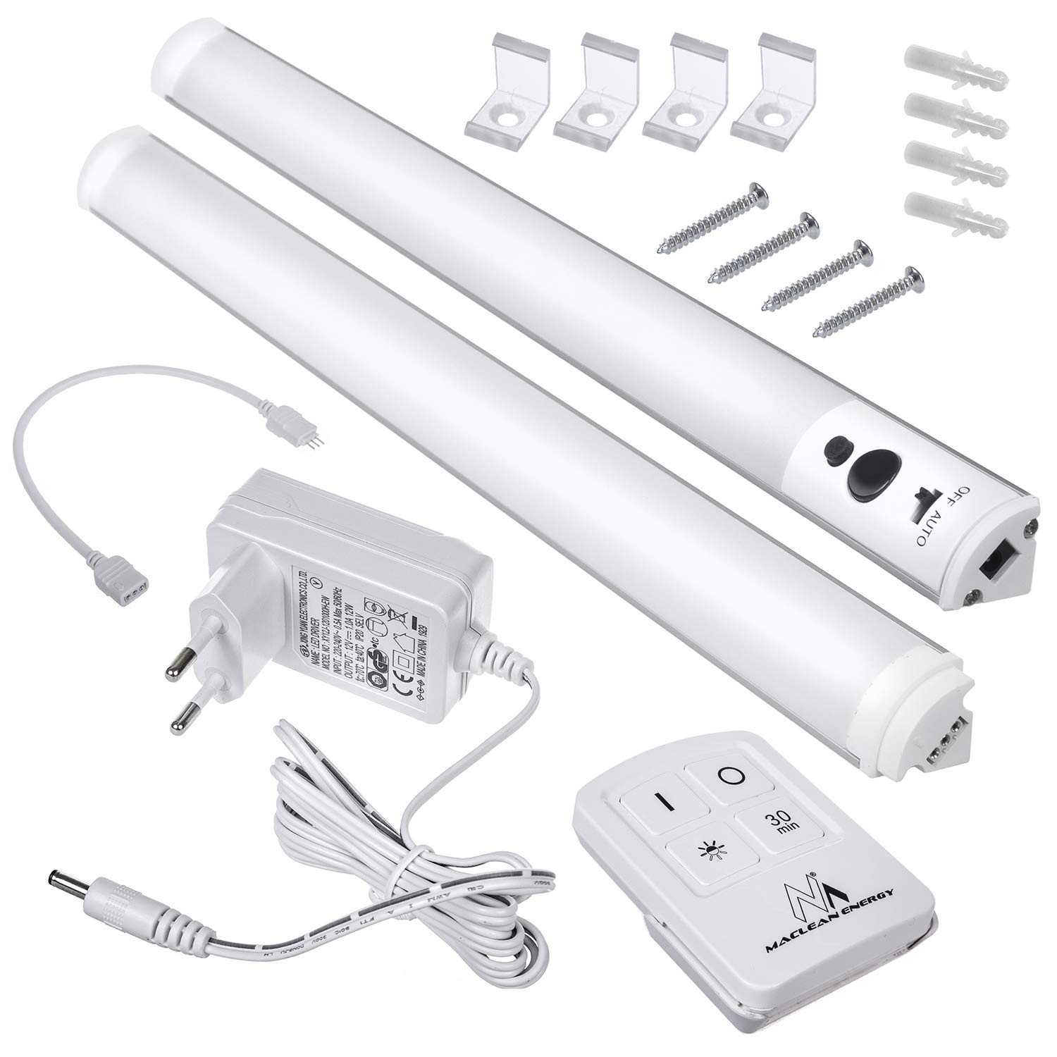 Maclean MCE245 Linear LED lampy podszafkowe z pilotem zdalnego sterowania, liniowa listwa świetlna, timer, regulacja jasności, 240 lm, zimna biel (zestaw 2 modułów)
