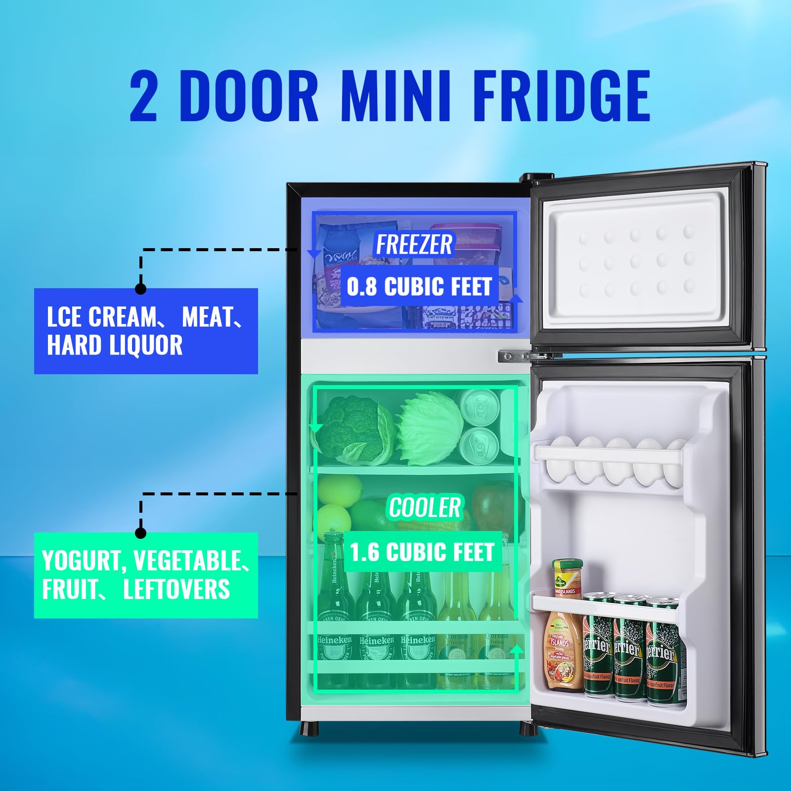 Tacool 2.4 Cu.Ft Fridge Dual Door Refrigerator With Freezer Dorm Fridge For Personal Senven Temp Gear Suit For Apartment, Bedroom, RV Dark Gray on Fridge.com - View 3