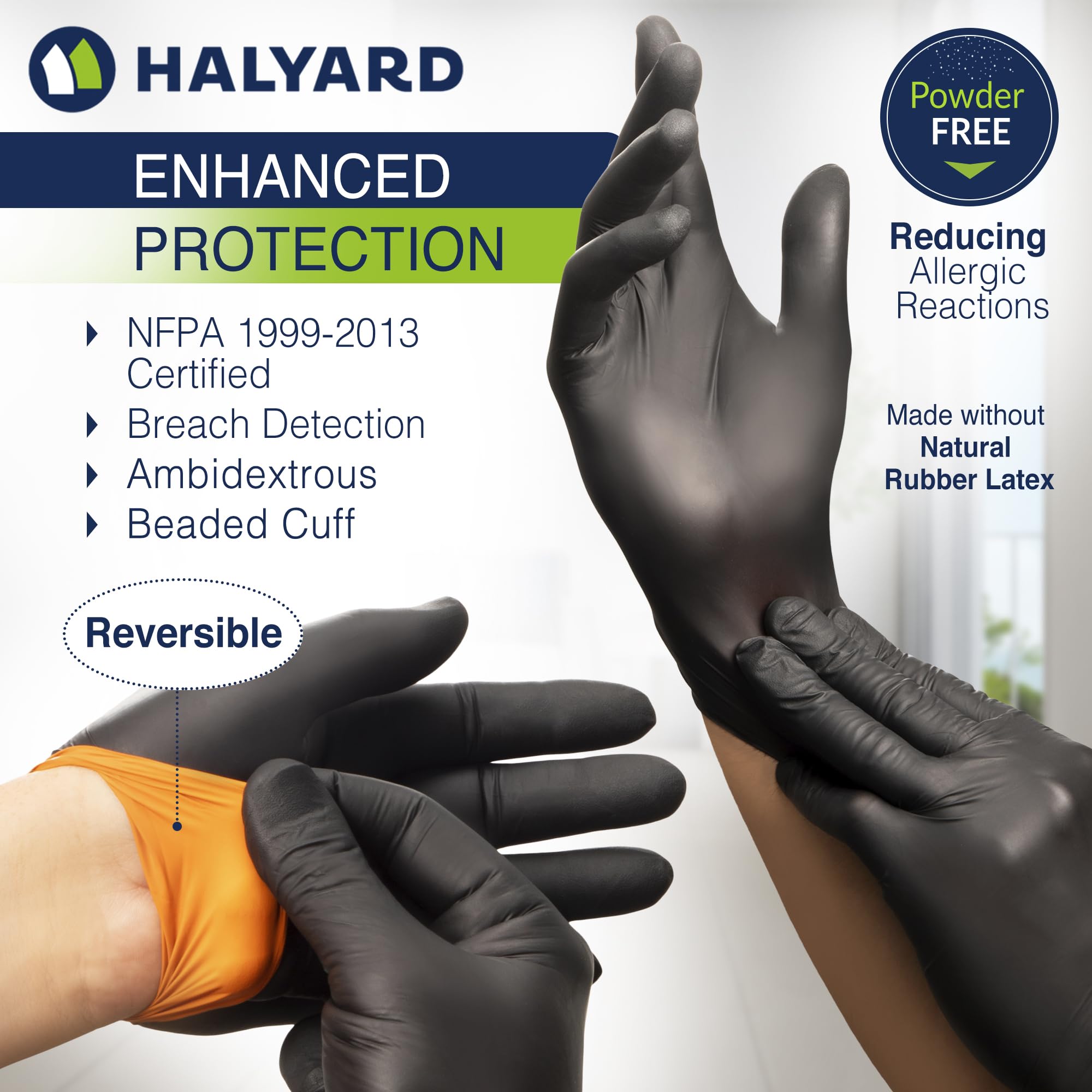 Halyard Health BLACK-FIRE 44756 Lot de 150 gants d'examen en nitrile Noir/orange Taille S