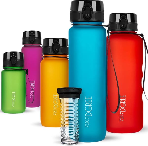 720°DGREE Gourde, Bouteille d’Eau “uberBottle“ +Tamis-Fruits – 350ml, 500ml, 650ml, 1l, 1,5l, 2l - Sans BPA, Étanche, Anti-Fuite, Réutilisable, Légère - Idéal pour École, Sport, Fitness, Gym, Travail - 1