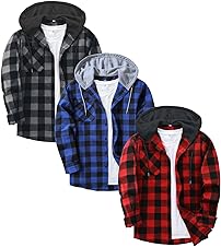 [58% off] ZITY 3 Pack Men's Flannel Hoodie Shirts Long Sleeve Casual Vintage Button Down Plaid Shirt Jacket with Pocket