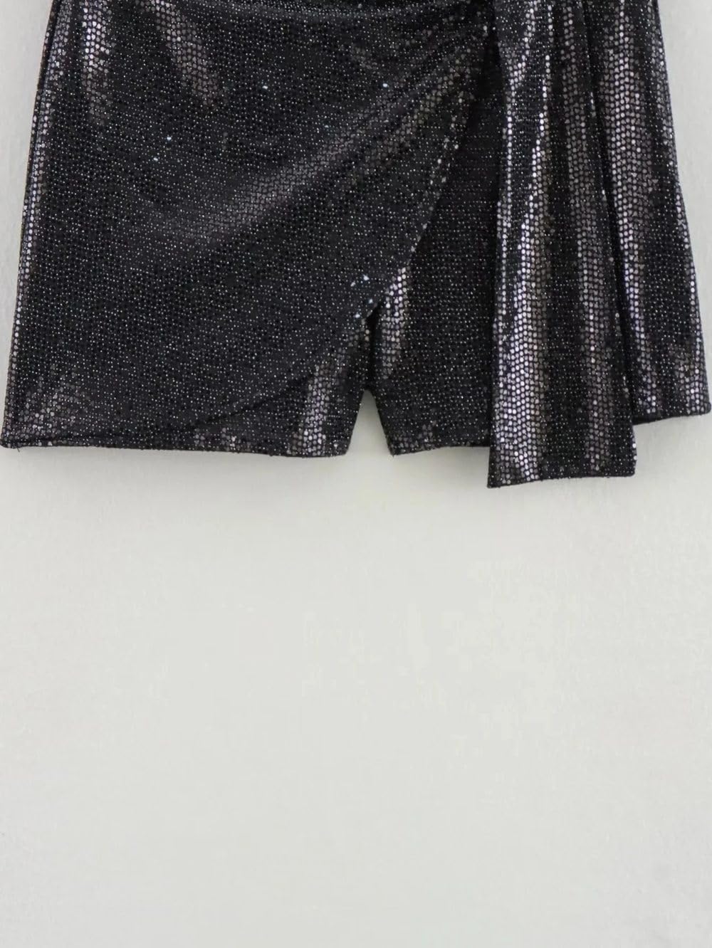 SWEPER Falda Corta De Mujer - Falda Pantalón Cruzada con Diamantes De Imitación para Mujer, Estilo De Fiesta, Cintura Alta, Cremallera Lateral, Pantalones Cortos Femeninos Versátiles