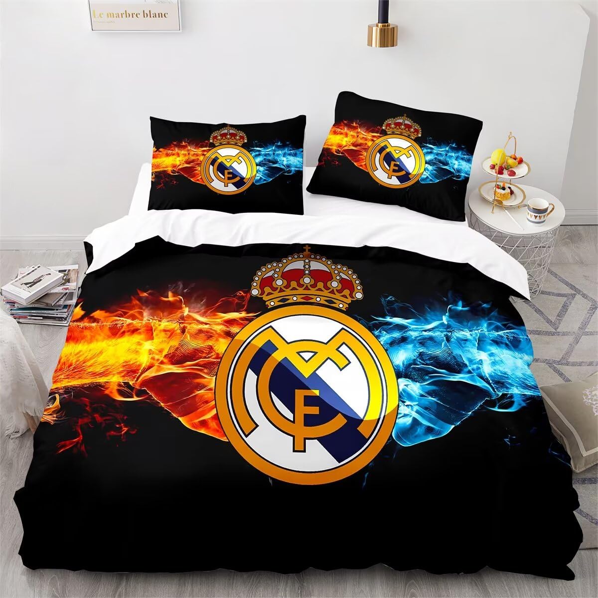 Enfunt-Home Real Madrid Fundas Nórdicas Cama 105 de 3 Piezas - Fundas Poliéster Nórdico 180x220cm con 2 Fundas de Almohada 50x75cm