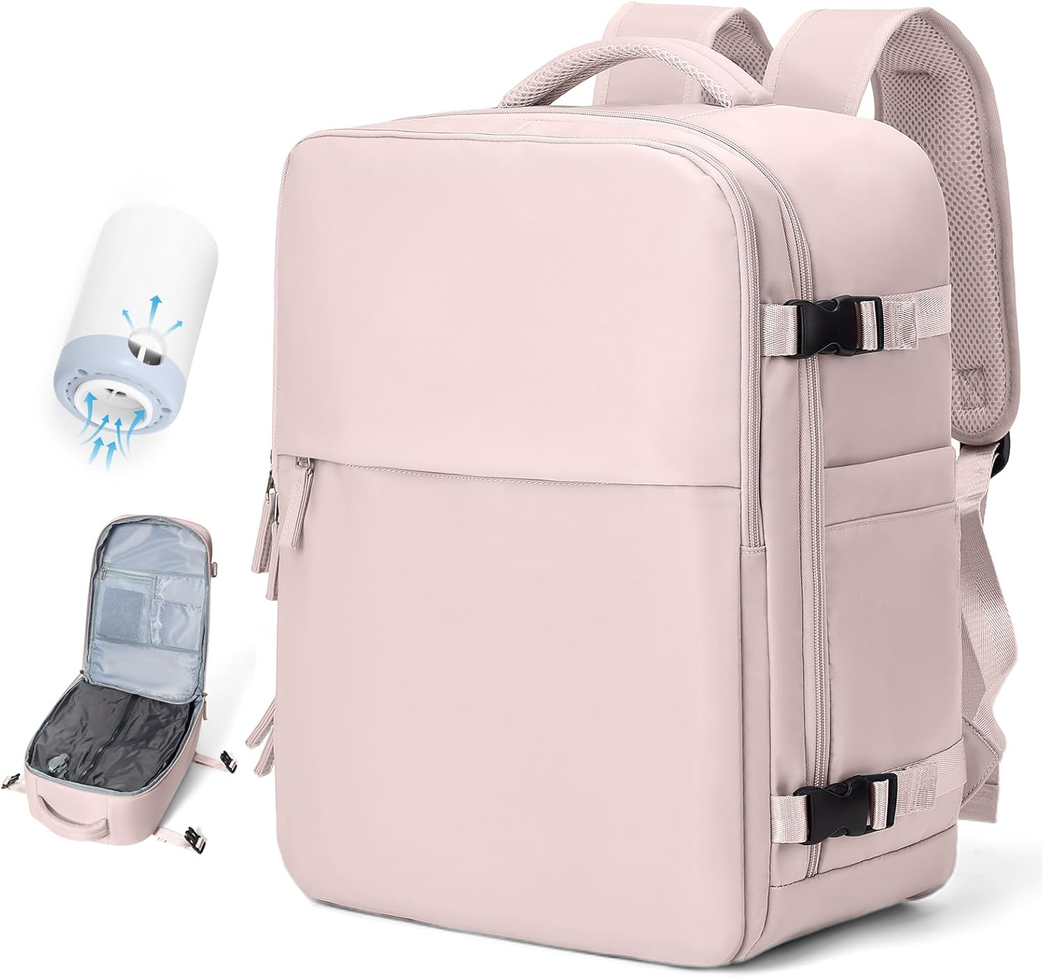 BOXSAM Compressible Travel Backpack with Electric Pump (40x20x25cm) – Compatible with Ryanair.., c3-pink, Backpack