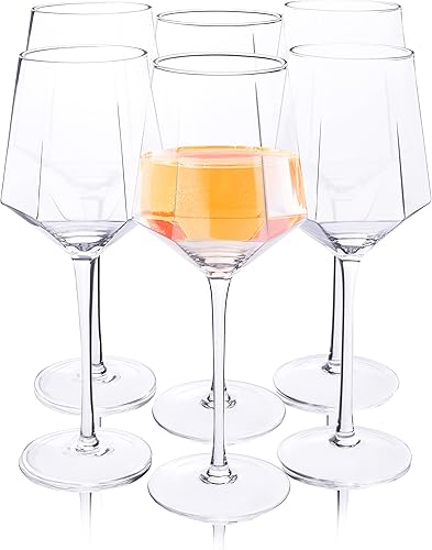 Juego de 6 copas de vino  Juego de copas de vino con forma hexagonal de tallo largo  Grandes, biseladas, lados en forma de diamante que permiten que