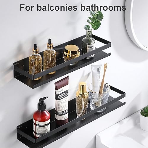 Miniatura 6 de Estante de almacenamiento rectangular montado en la pared para baños, resistente al agua y al óxido, estante de especias de cocina, instalación sin