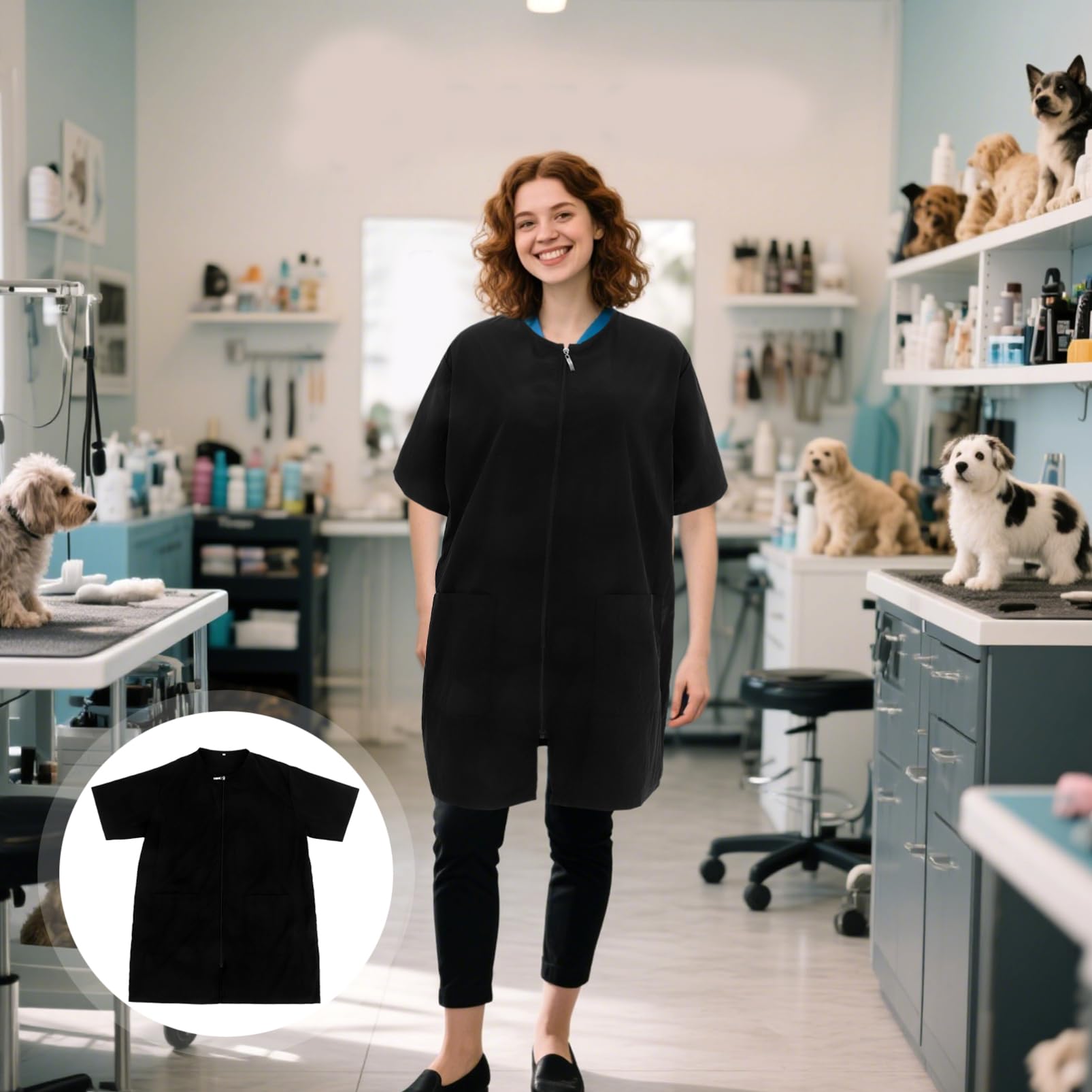 BESPORTBLE Blouse de Toilettage Imperméable pour Chiens Veste de Coiffeur Antistatique à Manches Courtes Uniforme pour Animaux de Compagnie