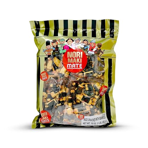 Shirakiku Norimaki Arare Mate - Galletas crujientes de arroz japonés  Arroz glutinoso, salsa de soja y algas marinas  Snacks de galletas de arroz