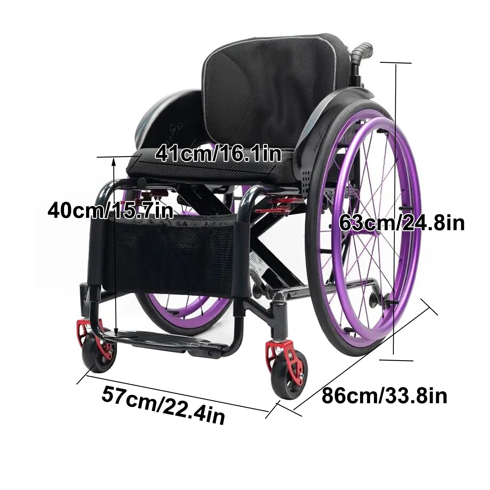 Silla de ruedas ligera plegable de aluminio, Aros autopropulsores, Asiento acolchado, Frenos manuales, deportes(Blue,41cm/16.1in Seat)