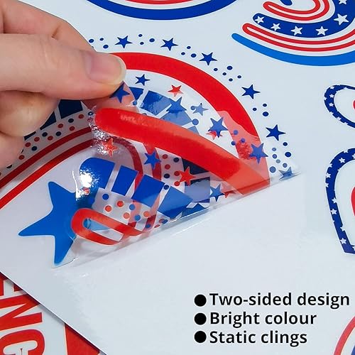 Miniatura 2 de Decoración patriótica para ventana del 4 de julio, decoración del Día de los Caídos de doble cara para ventanas de vidrio, 4 hojas de estrellas de