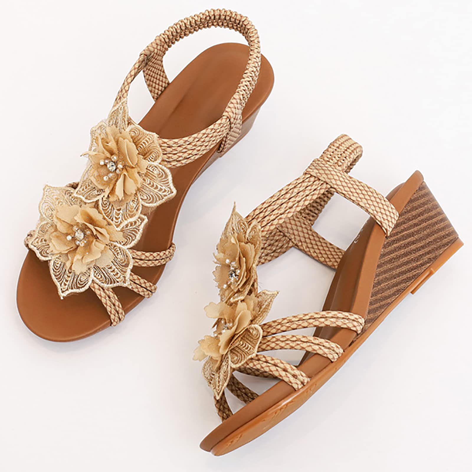 Donna Roman Estivi Sandali con Zeppa Tacco Alto Eleganti Vintage Casual Moda Scarpe Spiaggia Bohemian Sandali Infradito da Donna Sposa
