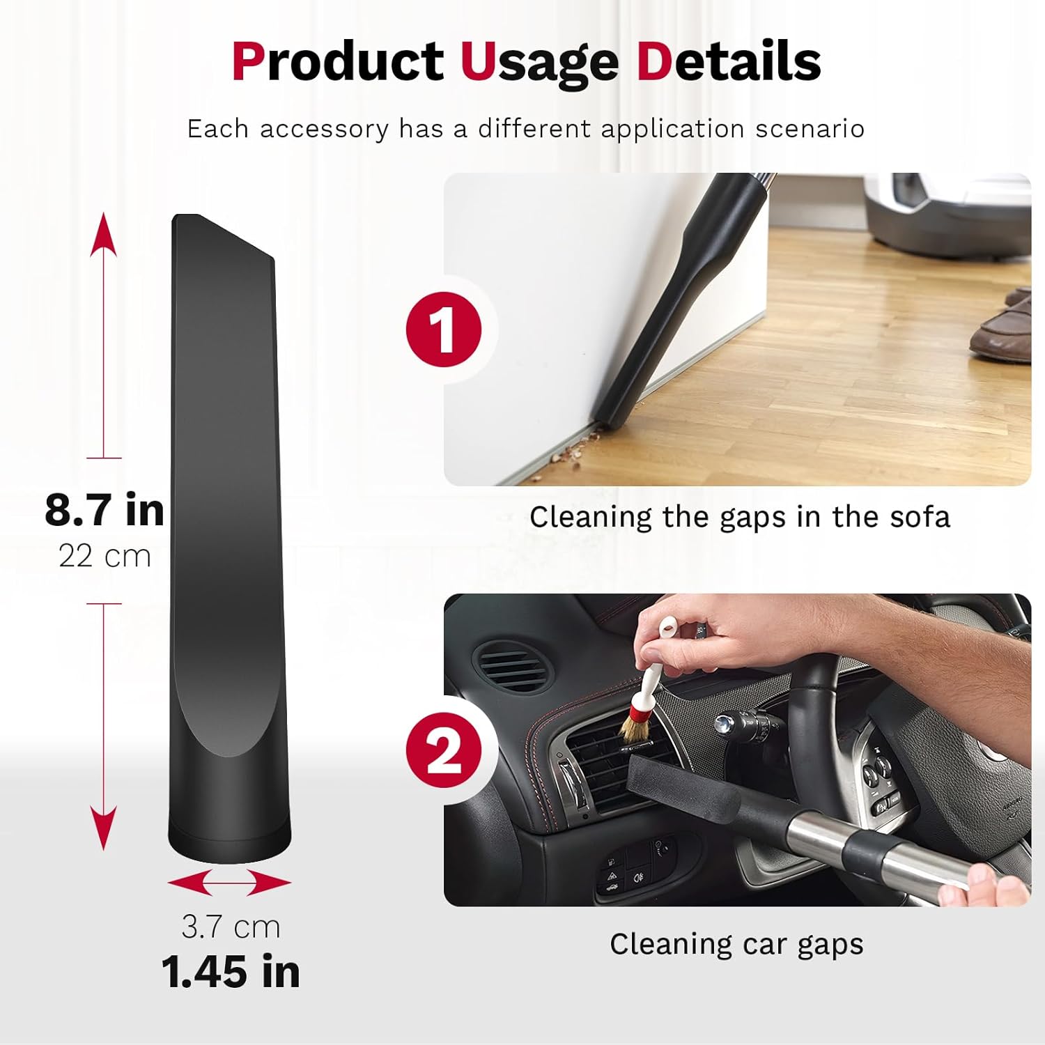 Universal Vacuum Attachments & Brushes, 8-Piece Small Portable Shop Vac Accessories with Adapter Kit for Car Detailing, Home, Pet Hair Cleaning – Fits Most Standard Vacuums