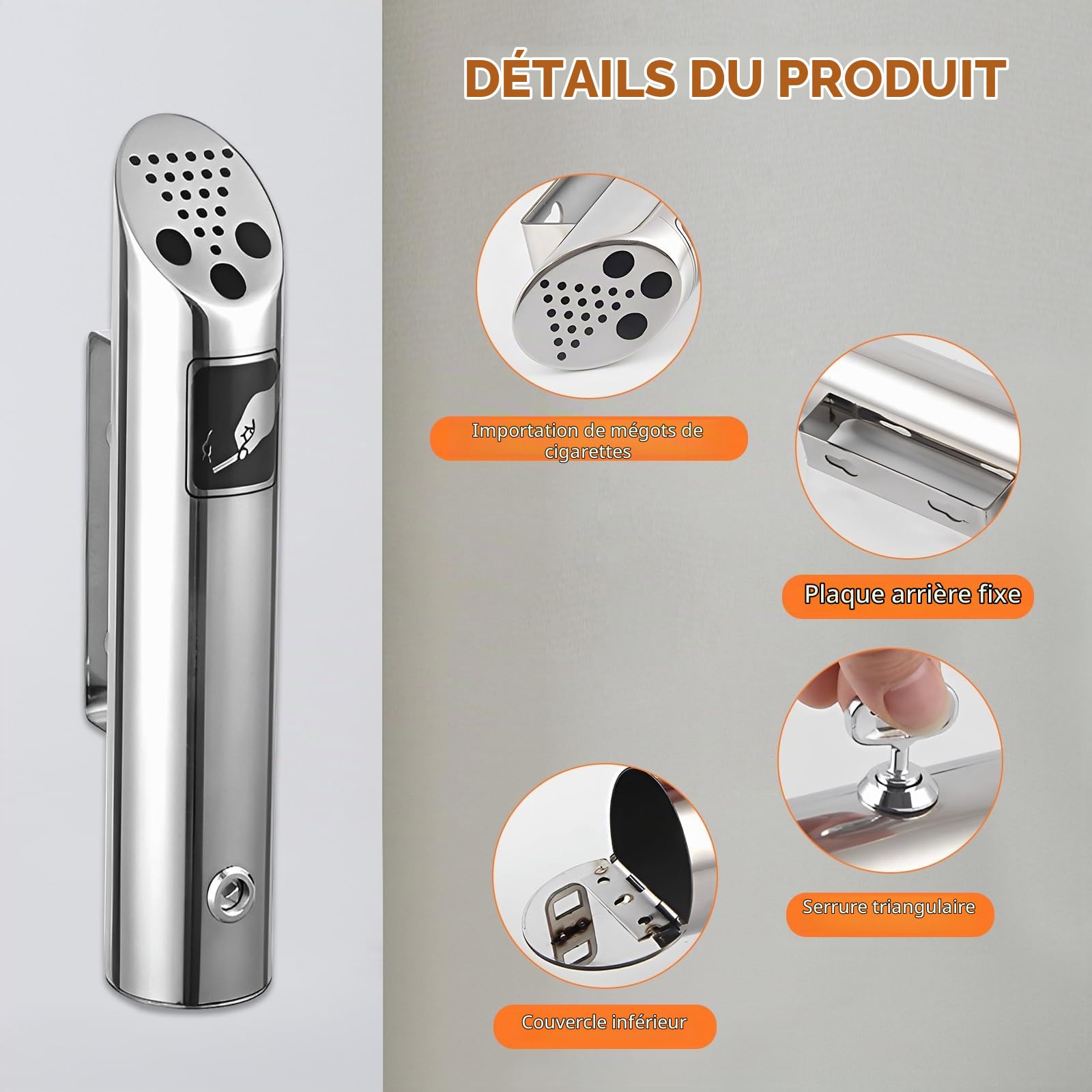 Lot de 2 cendriers muraux pour extérieur en acier inoxydable