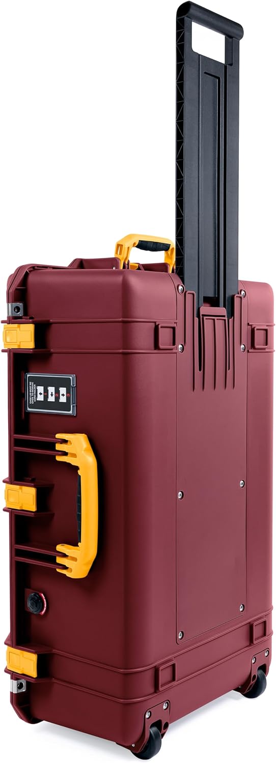 ColorCase Pelican 1595 Case OxBlood - Large Sized Waterproof Case with Grey Padded Dividers & Combo Pouch Lid Organizer- Yellow Handles & Latches